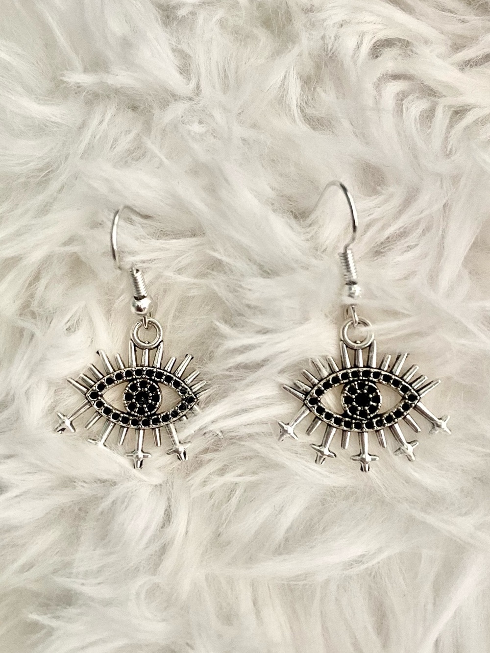 Silver Evil Eye Drop Earrings - Women's Fashion Jewelry